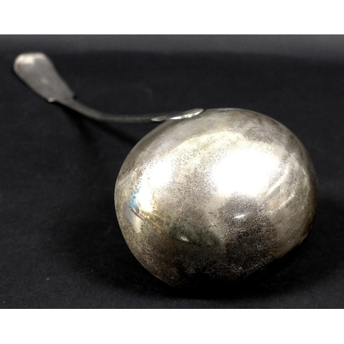 65 - A Scottish George III silver ladle, fiddle pattern, terminal engraved with initials 'LC', maker rubb... 