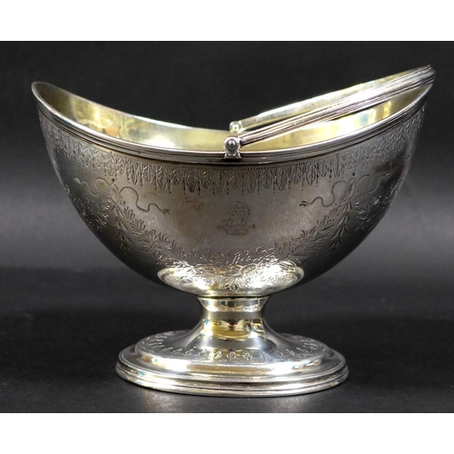 66 - An early Victorian silver sweetmeat dish, of boat form, bright cut engraved decoration, armorial eng... 