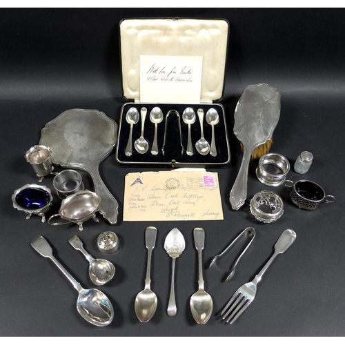 69 - A collection of Victorian and later silver, including a cased set of George VI teaspoons,  James Dix... 