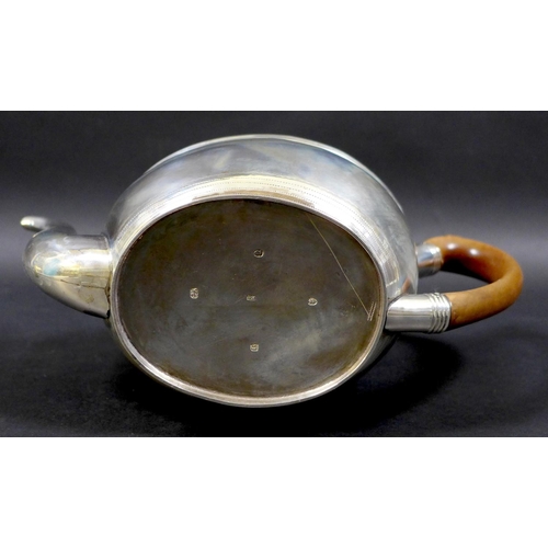 71 - A George III silver teapot, with bright cut engraving, ivory finial and fruitwood handle, Solomon Ho... 