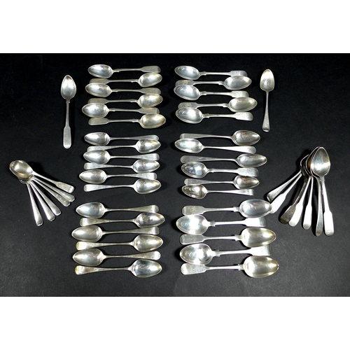 72 - A large selection of Georgian and later silver teaspoons, including a set of six fiddle pattern spoo... 