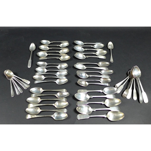 72 - A large selection of Georgian and later silver teaspoons, including a set of six fiddle pattern spoo... 