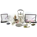 A mixed collection of metal, and glass and ceramics, including an Edwardian silver backed hand mirro... 