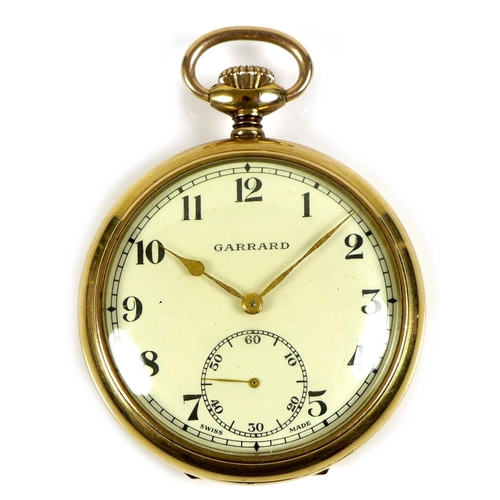 94 - A Garrard gold plated pocket watch, circa 1980s, open faced, keyless wind, the white enamel dial wit... 