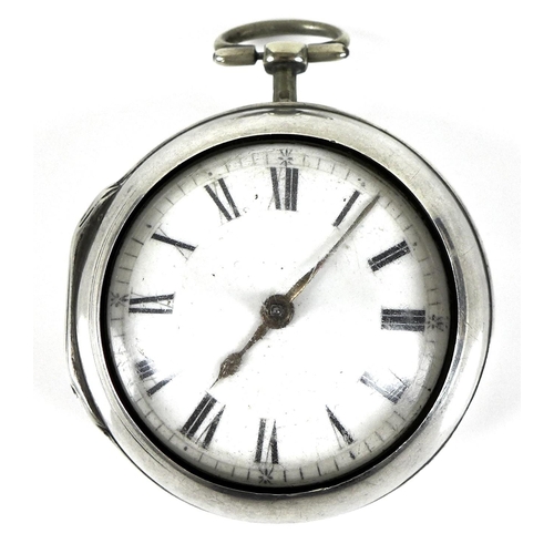 99 - A George IV silver pair cased pocket watch, with fusee verge escapement, the white enamelled dial wi... 