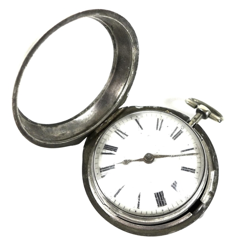 99 - A George IV silver pair cased pocket watch, with fusee verge escapement, the white enamelled dial wi... 