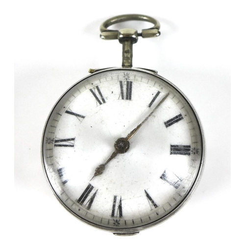 99 - A George IV silver pair cased pocket watch, with fusee verge escapement, the white enamelled dial wi... 