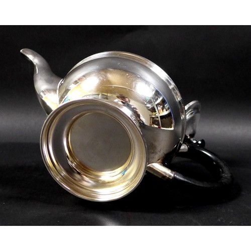 70 - An Art Deco silver bachelor's teapot, of squat stepped ovoid form, with ebony handle and finial, rai... 