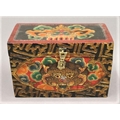 Hand painted wood box from Tibet. The painting depicts Chepu, the guardian god and traditional Tibet... 