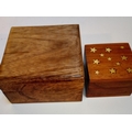 Two boxes from India. A square storage box of  Mango wood with lid and a small hardwood trinket box ... 