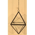 Metal and glass hanging terrarium.  An octogen pyramid shape. 15cm + chain. New