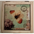 Storage box with orange tip butterfly and postage mark designed tile on the lid. Painted white insid... 