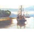 John C. Gray (Scottish, circa 1880-1945): boats on a river, signed lower left, oil on board, 16.5 by... 
