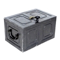 A cast iron strongbox, circa 1900, painted black, with hinged lid and carry handles to side, with tw... 