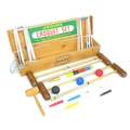 A Jaques 'Ascot' croquet set, circa 1990, in pine crate, with four mallets, three plastic balls, cen... 