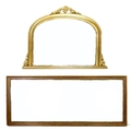 A modern Victorian style overmantle mirror, with gold coloured frame and bevelled arched plate, 121 ... 