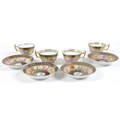 An English early 19th century part tea set, comprising four cups, 6cm high, and four saucers, 14cm, ... 