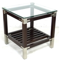 A modern designer mahogany and chrome side table, by Pierre Vandel, Paris, of cuboid form, with squa... 