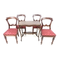 A set of four late Victorian mahogany dining chairs, with red fabric upholstered drop in seats, each... 