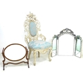 A Victorian nursing chair with cream painted carved frame, raised on cabriole legs to the front and ... 