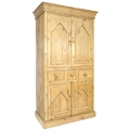 A modern pine cupboard, in Victorian style, with twin cupboard doors opening to reveal a single shel... 