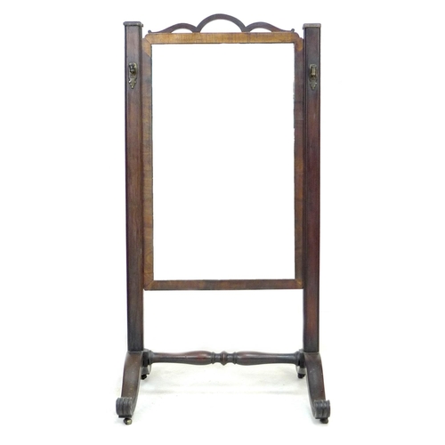 230 - A George III mahogany cheval mirror, with rectangular plate, tapering square section supports, on tw... 