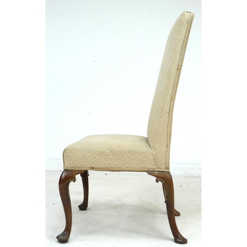 254 - An early Georgian walnut chair, with high squared back, upholstered in cream floral embroidered fabr... 