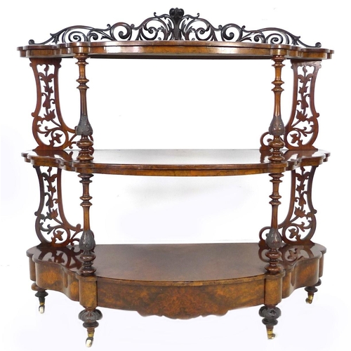 258 - A George Spademan of Stamford, Victorian burr walnut buffet, of curved form, with carved top rail an... 