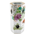 A Chinese Republic porcelain vase, of hexagonal section with reticulated sides, decorated with flowe... 