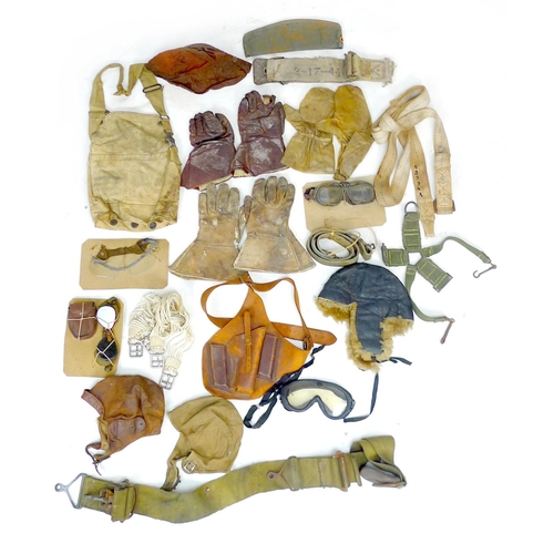 110 - A collection of WWII aviation and items, including RAF Flying goggles, a pair of woolen lined leathe... 