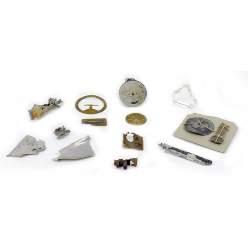 121 - A collection of WWII aircraft relics, including items from a Spitfire of 66 Squadron: an altimeter; ... 