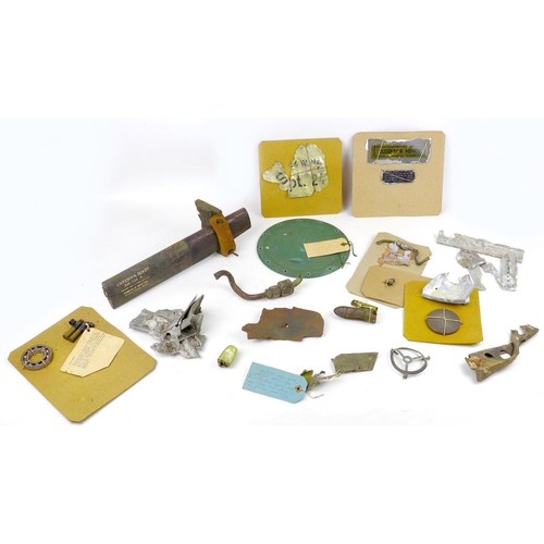 135 - A collection of WWII and other aircraft relics, including a piece from a scrapped Saunders-Roe Princ... 