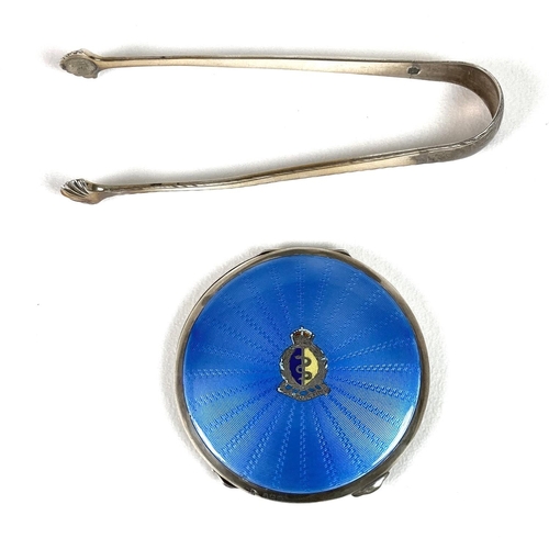 138 - A Royal Army Medical Corps silver and enamel compact, the top with blue guilloche enamel starburst f... 