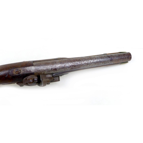 144 - An 18th century flintlock pistol, no visible maker's name, with walnut stock, white metal and brass ... 