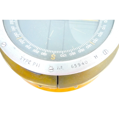 154 - A Type PII Aircraft compass possibly for Hurricane or Spitfire, with broad arrow markings to brass c... 