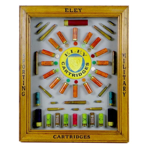 177 - An Eley Cartridges shooting retail display case, with an arrangement of various caliber and gauge am... 