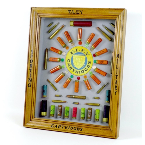 177 - An Eley Cartridges shooting retail display case, with an arrangement of various caliber and gauge am... 