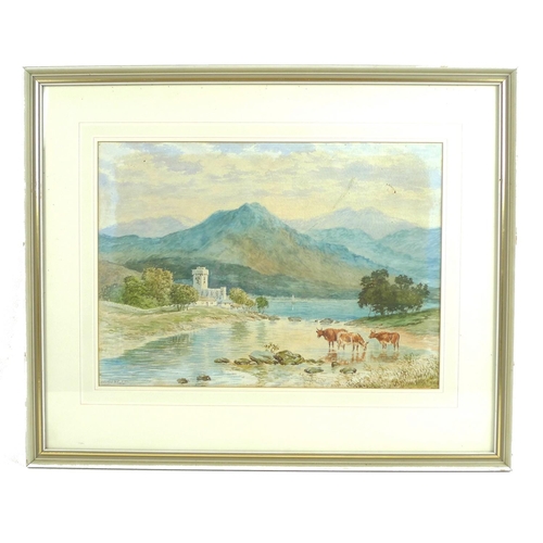 185 - George Villairs (British, late 19th century): three landscape views, one with highland cattle and mo... 