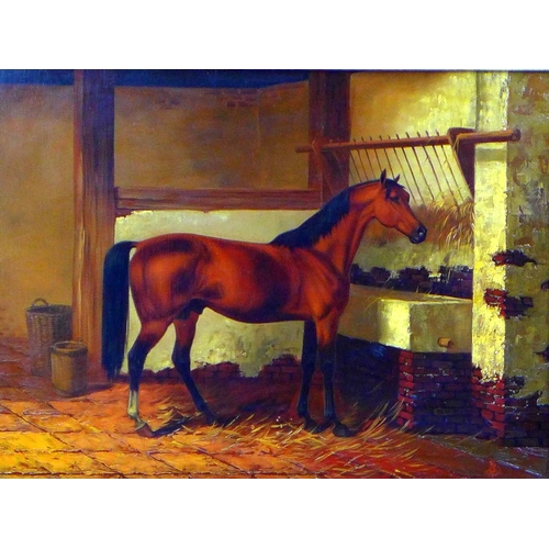 192 - Kingsley S. Chalon (British, 1872-1932): an equine portrait, depicting a chestnut horse in stable se... 