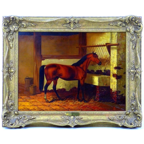 192 - Kingsley S. Chalon (British, 1872-1932): an equine portrait, depicting a chestnut horse in stable se... 