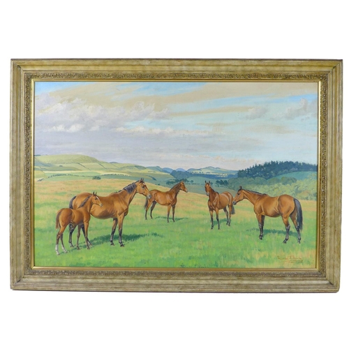 199 - Maurice Tullock (British, 1894-1974): an equine multiple portrait, depicting four horses and a fowl ... 