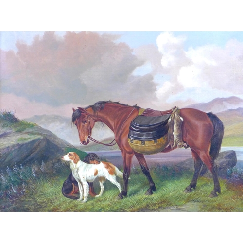 207 - Colin Graeme (Roe) (British, fl. 1858-1910): a Highland hunting scene, depicting with two setters, a... 