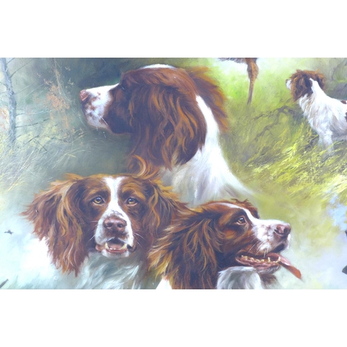 209 - Mick Cawston (British, 1959-2006): a shooting montage, depicting spaniel studies and shooting, signe... 