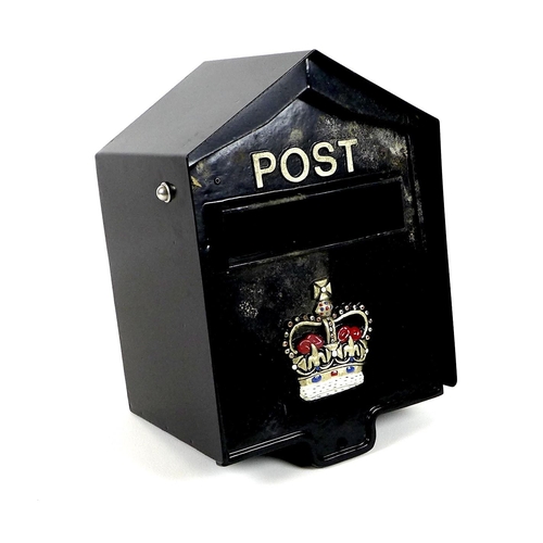 212 - A modern post box, painted black, the front with 'Post' and a Royal crown, for wall mounting, 37 by ... 