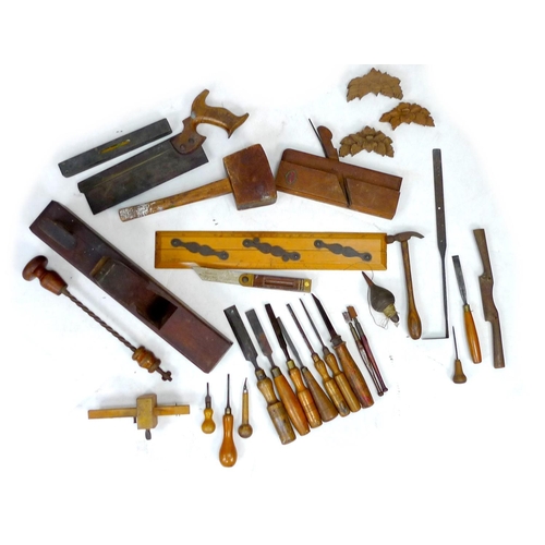 220 - A group of woodworking and building tools, some stamped with maker's names. (1 box)