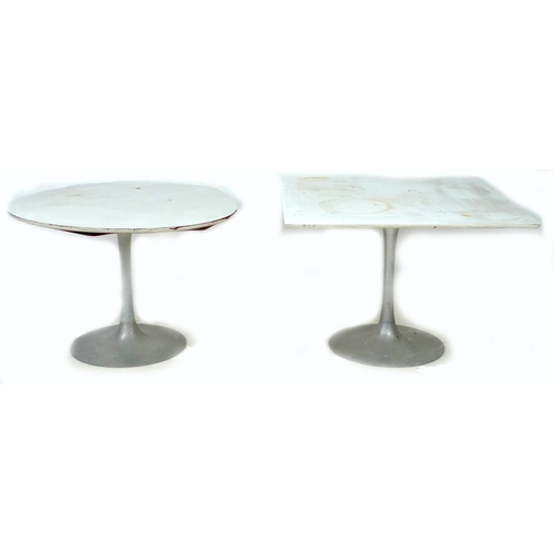 227 - Two retro Arkana tulip design tables, one with rectangular top and one with circular top, stamped 'A... 