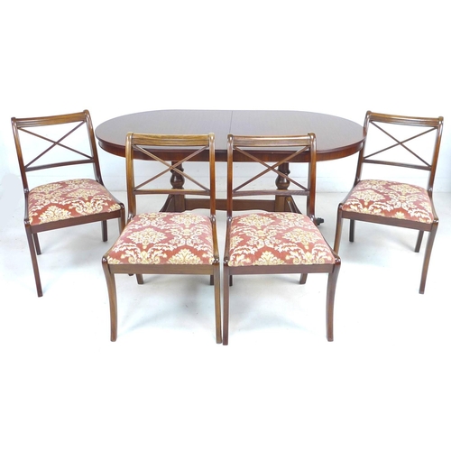 239 - A modern reproduction extending dining table, in Regency style, of D end form with twin pedestals an... 