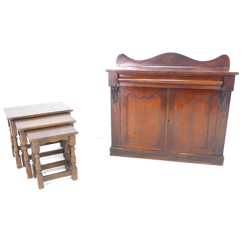 240 - A Victorian mahogany chiffonier, 107 by 39 by 96cm high together with a modern nest of three oak tab... 