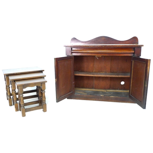 240 - A Victorian mahogany chiffonier, 107 by 39 by 96cm high together with a modern nest of three oak tab... 