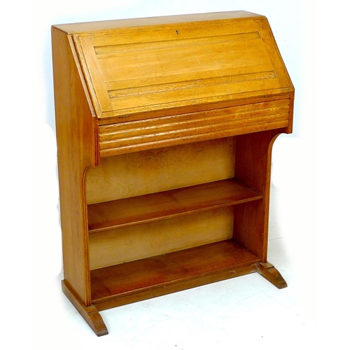 250 - An oak student's desk bureau, circa 1960, with fall front and fitted interior, 76.5 by 36.5 by 100cm... 